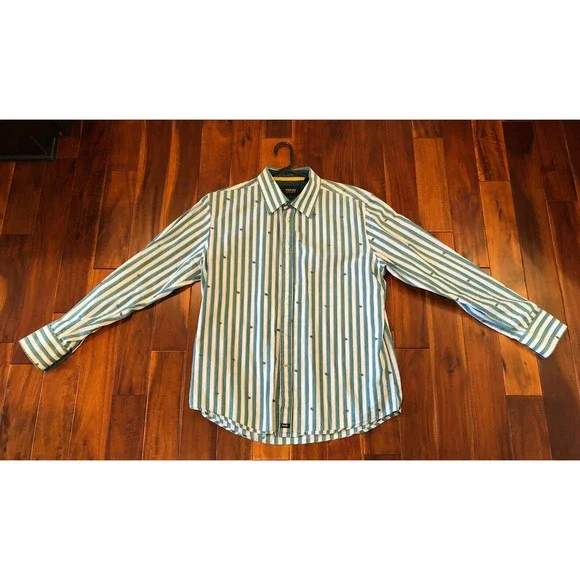 Nick (It) It Men's L Green Paisley Striped Long Sleeve Button Down Shirt - Picture 2 of 15